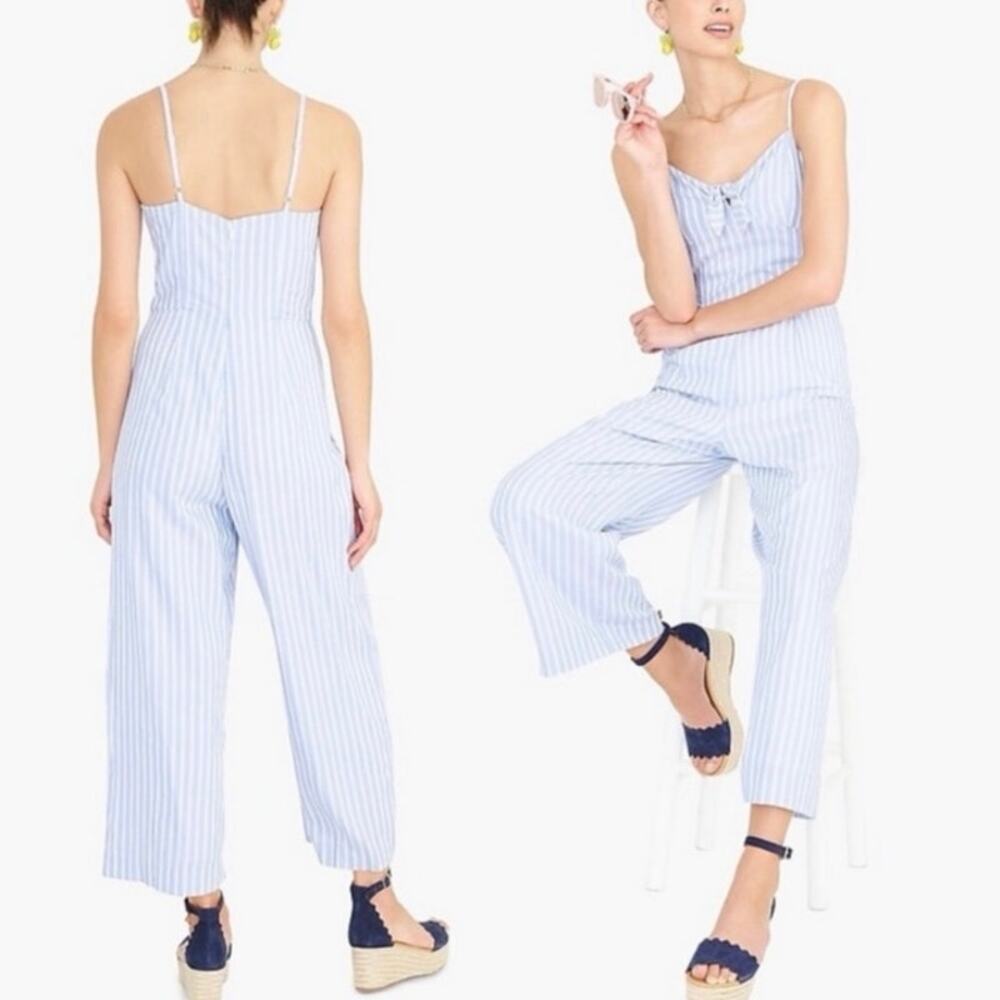 J.Crew Womens Blue Striped Cami Sleeveless Tie Front Wide Leg Jumpsuit Size 12